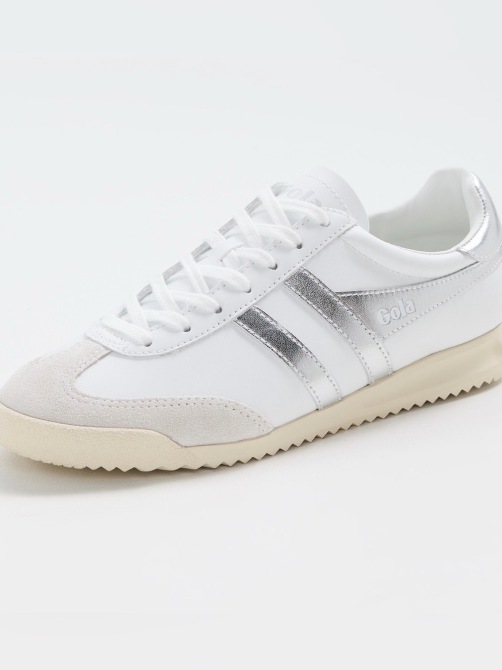 Gola Torpedo Mirror White Leather Sneakers with Silver